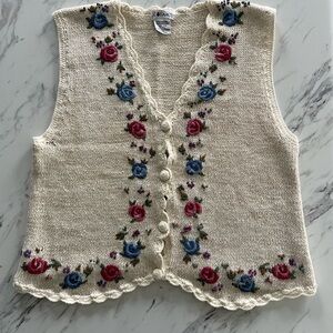 Floral Knit Vest with Button Closure